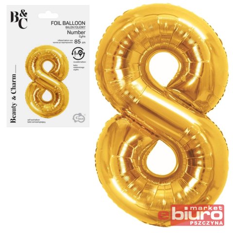 BALON FOLIOWY B&C CYFRA 8 ROYAL GOLD 85CM GODAN