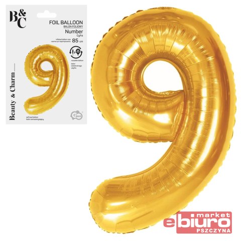 BALON FOLIOWY B&C CYFRA 9 ROYAL GOLD 85CM GODAN