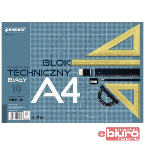 BLOK TECHNICZNY A4 BIAŁY BT-2 250G 10 ARK PENWORD