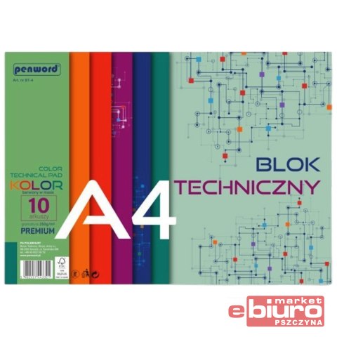 BLOK TECHNICZNY A4 KOLOR BT-4 250g 10 KAR PENWORD