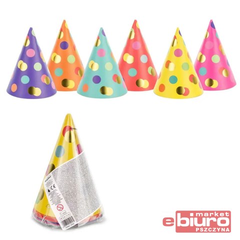 CZAPECZKI KROPKI MIX 16CM OP/6SZT PARTYDECO