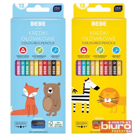 KREDKI OŁÓWKOWE TRÓJKĄTNE Z TEM 12KOL BB KIDS INT