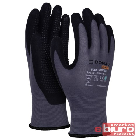 RĘKAWICE SAFETY, FLEX-DOTTED, SZARE ROZM XL A'12