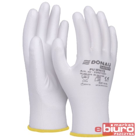 RĘKAWICE SAFETY, PU WHITE BIAŁE ROZM M A'12 DONAU
