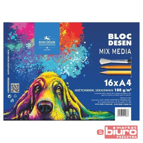 SZKICOWNIK MIX MEDIA A4 16 ARK PIES NIEBIESKI