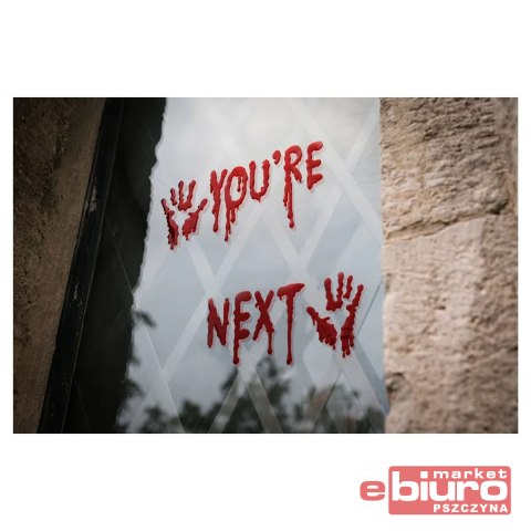 ŻELOWE NAKLEJKI NA OKNO YOU'RE NEXT CZERWONE PARTY