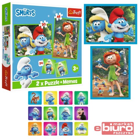 PUZZLE 2W1 + MEMOS WESOŁE ZABAWY SMERFÓW 93656