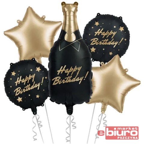 BALONY FOLIOWE BUTELKA HAPPY BIRTHDAY ZESTAW 5szt.