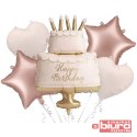 BALONY FOLIOWE PASTELOWY TORT HAPPY BIRTHDAY 5szt.