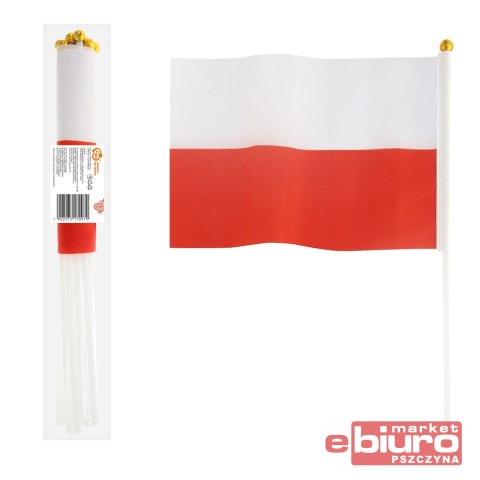 POLSKA FLAGA 20X30CM Z PATYCZKIEM 45CM 10SZT GODAN