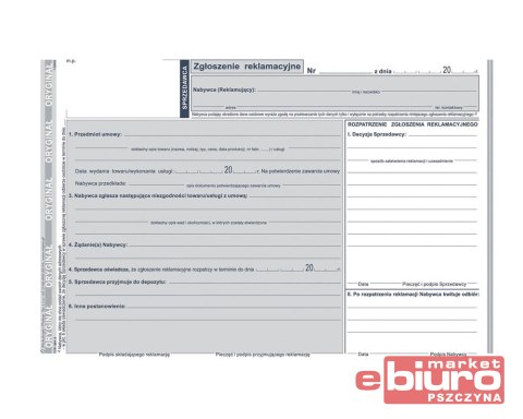 ZGŁOSZENIE REKLAMACYJNE (2K) 601-3
