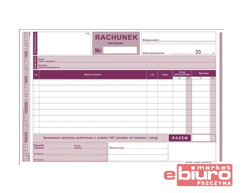 RACHUNEK A5 DLA ZW. Z VAT (POZIOM) 231-3