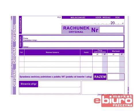 RACHUNEK A6 DLA ZWOL. Z VAT (POZ.) 234-5
