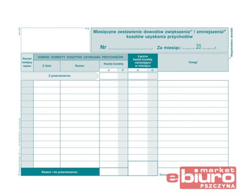 MIESIĘCZNE ZEST. DOW KOR KOSZTÓW UZYSK A5 K26