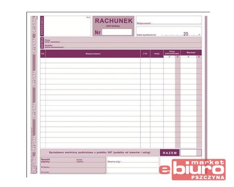 RACHUNEK 2/3 A4 DLA ZWOLNIONYCH Z VAT 231-2