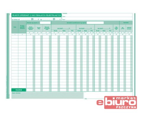 REJESTR SPRZEDAŻY Z KAS FISKALNYCH A4 170-1U
