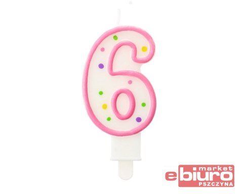 ŚWIECZKA CYFERKA Z KROPECZKAMI "6" 7,5 CM GODAN