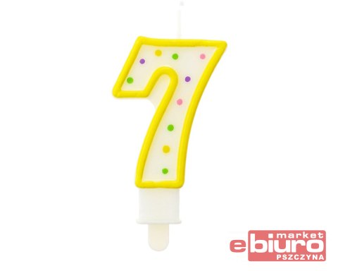 ŚWIECZKA CYFERKA Z KROPECZKAMI "7" 7,5 CM GODAN