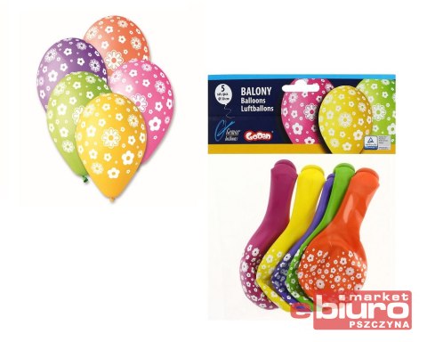 BALON PREMIUM FLUOR KWIATUSZKI 12 -5 SZT GODAN