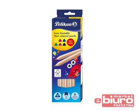 KREDKI TRÓJKĄTNE GRUBE 6 KOLORÓW PELIKAN