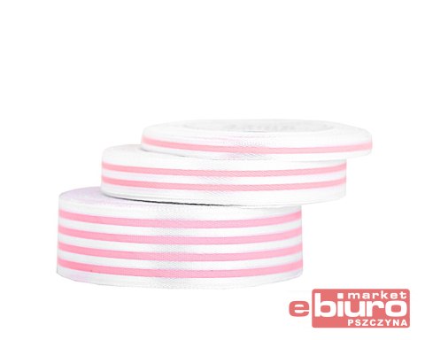 WSTĄŻKA SATYNOWA W LINIE, 25MM/22MB, BIAŁA/RÓŻOWA