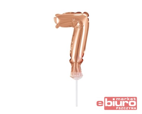 BALON FOLIOWY 13CM NA PATYCZKU CYFRA 7 RÓŻ-ZŁOTA
