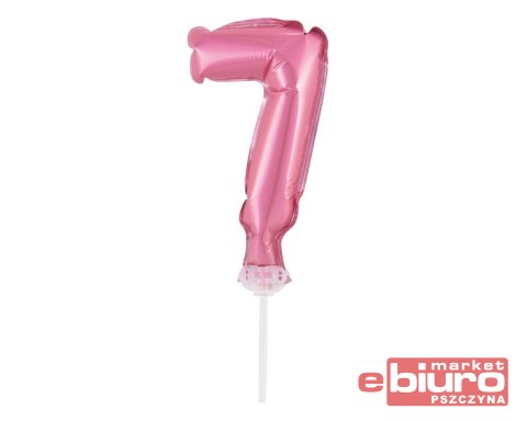 BALON FOLIOWY 13CM NA PATYCZKU CYFRA 7 RÓŻOWA