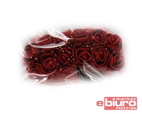 PIANKOWE KWIATY+TIUL, ŚR.2,5CM/12SZT,BORDO
