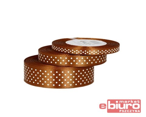 WSTĄŻKA SATYNOWA 6MM/22MB W KROPKI BRĄZOWE 120