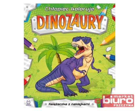 CHŁOPIEC KOLORUJE. DINOZAURY