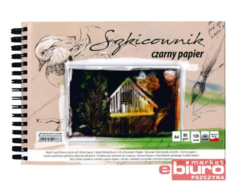 SZKICOWNIK NA SPIRALI A4-120 CZARNY PAPIER KRESKA