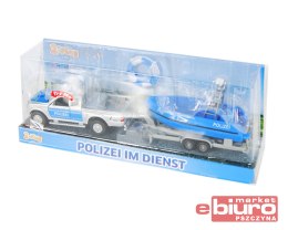 AUTO POLICJA 12CM Z ŁODZIĄ ŚWIATŁO DŹWIĘK