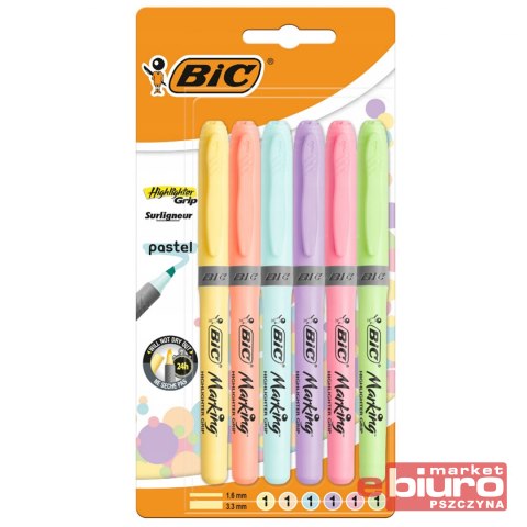ZAKREŚLACZ HIGHLIGTER GRIP PASTEL 6 KOLORÓW BIC