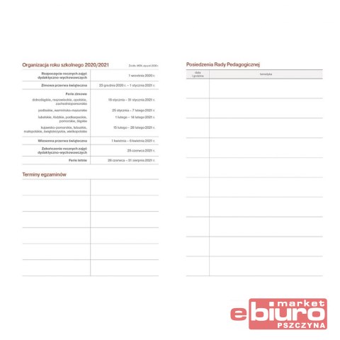 KALENDARZ NAUCZYCIELA A5 DZIENNY NEBRASKA GRANAT