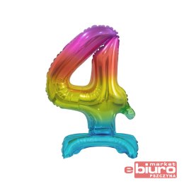 BALON FOLIOWY CYFRA STOJĄCA 4 TĘCZOWA 38 CM GODAN