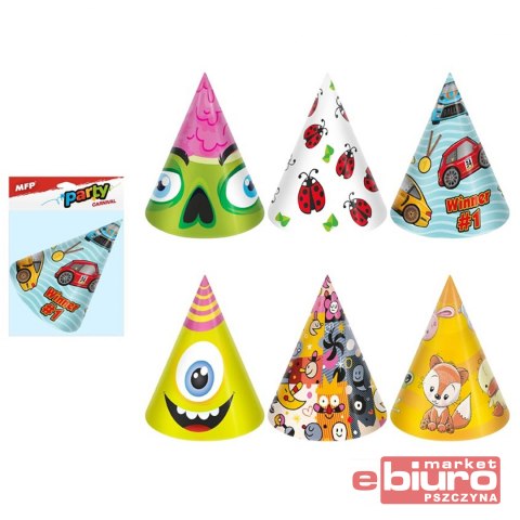 CZAPECZKA URODZINOWA PAPIEROWA 6SZT 16CM MIX4