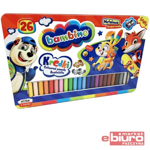 KREDKI OŁÓWKOWE 26 KOLORÓW BAMBINO METAL