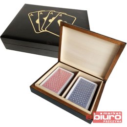 KARTY DO GRY DWIE TALIE PUDEŁKO DREWNIANE