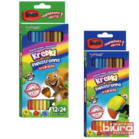 KREDKI OŁÓWKOWE 12/24 KOLORÓW 18 CM+TEM BAMBINO