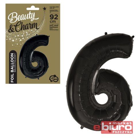 BALON FOLIOWY CYFRA 6 CZARNA 92CM GODAN