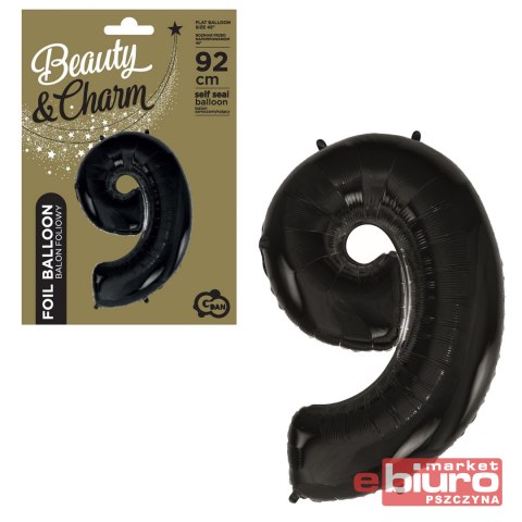 BALON FOLIOWY CYFRA 9 CZARNA 92CM GODAN
