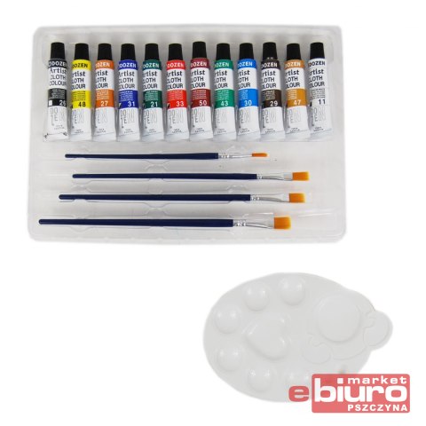 FARBY DO MATERIAŁU 12 KOL. + PĘDZLE 7885