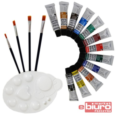 FARBY DO MATERIAŁU 12 KOL. + PĘDZLE 7885
