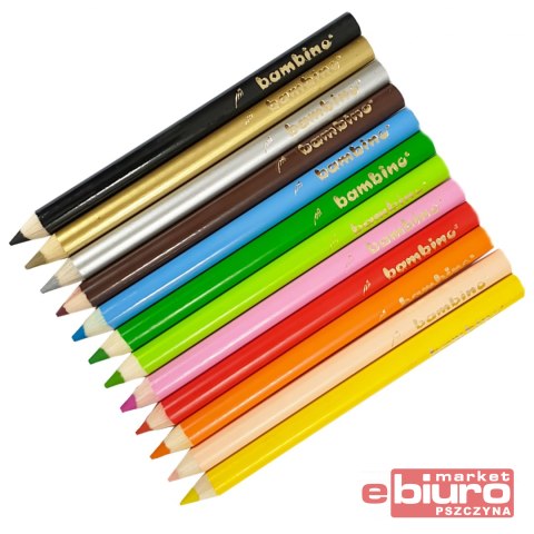 KREDKI OŁÓWKOWE 12 KOLORÓW GRUBE JUMBO BAMBINO