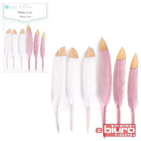 PIÓRKA DEKORACYJNE WHITE&PINK 13-15CM 6SZT