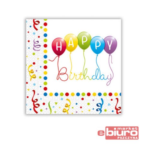 SERWETKI HAPPY BIRTHDAY STREAMERS 33X33CM 20 SZT