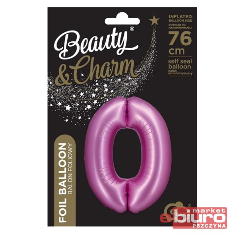 BALON FOLIOWY B&C "CYFRA 0" SATYNOWA RÓŻOWA 76CM