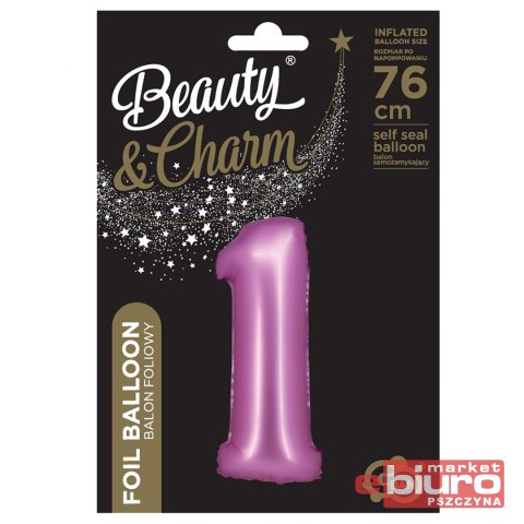 BALON FOLIOWY B&C "CYFRA 1" SATYNOWA RÓŻOWA 76CM
