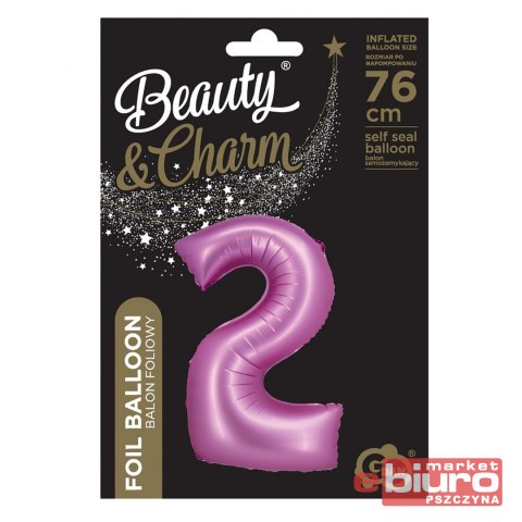 BALON FOLIOWY B&C "CYFRA 2" SATYNOWA RÓŻOWA 76CM