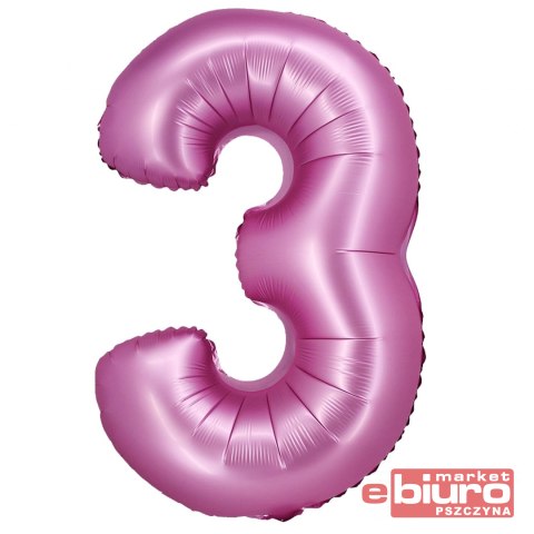 BALON FOLIOWY B&C "CYFRA 3" SATYNOWA RÓŻOWA 76CM